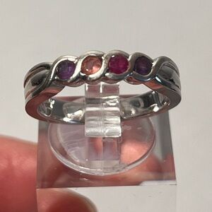 10K white gold ring. Multi gemstones. Classic Simple stackable Size 6.5. Stamped
